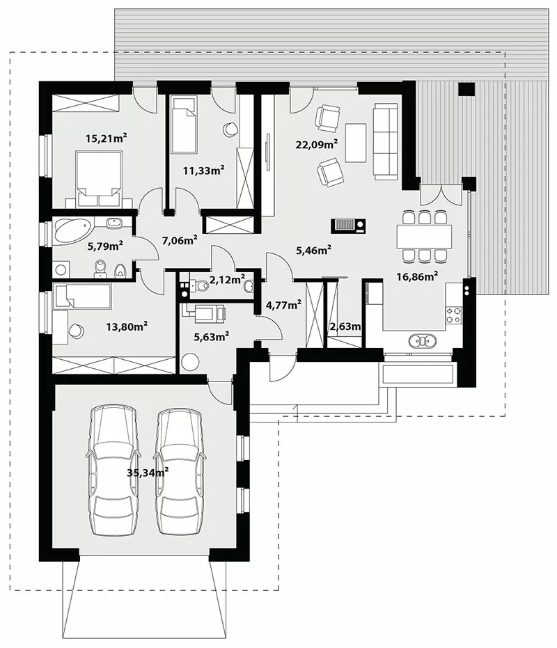 План этажа №1 1-этажного дома KR-1112 в Тюмени