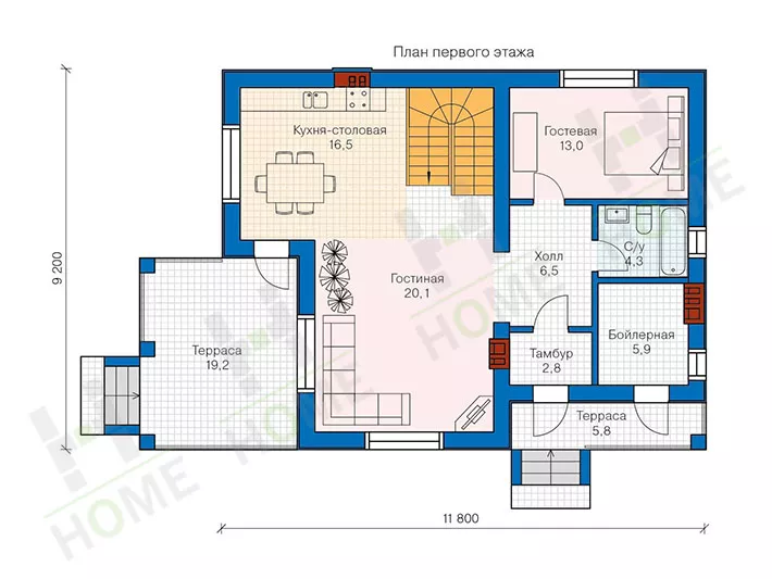 План этажа №1 2-этажного дома 57-63 в Тюмени