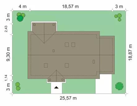 План этажа №1 1-этажного дома K-1166-3 в Тюмени