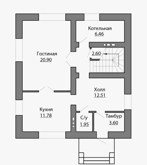 План этажа №1 2-этажного дома A-131 в Тюмени