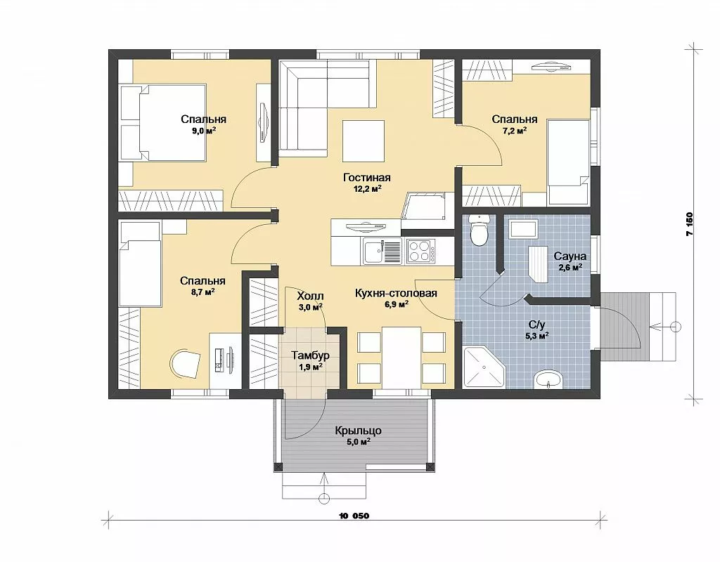 План этажа №1 1-этажного дома KR-163 в Тюмени