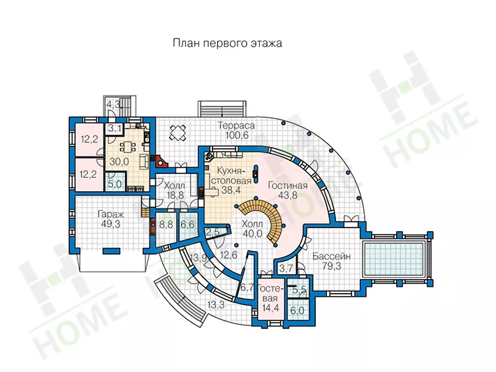 План этажа №1 2-этажного дома 40-89B в Тюмени