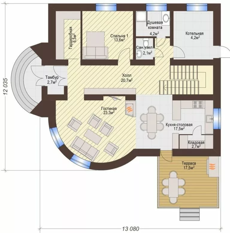 План этажа №1 2-этажного дома K-2270-2 в Тюмени