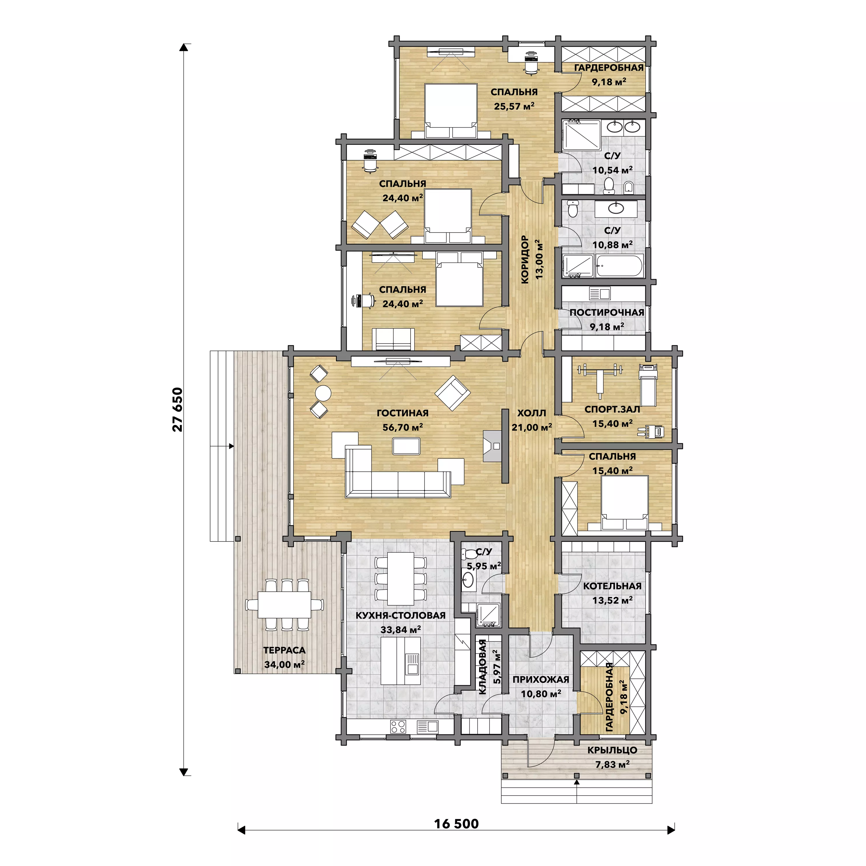План этажа №1 1-этажного дома D-1357 в Тюмени