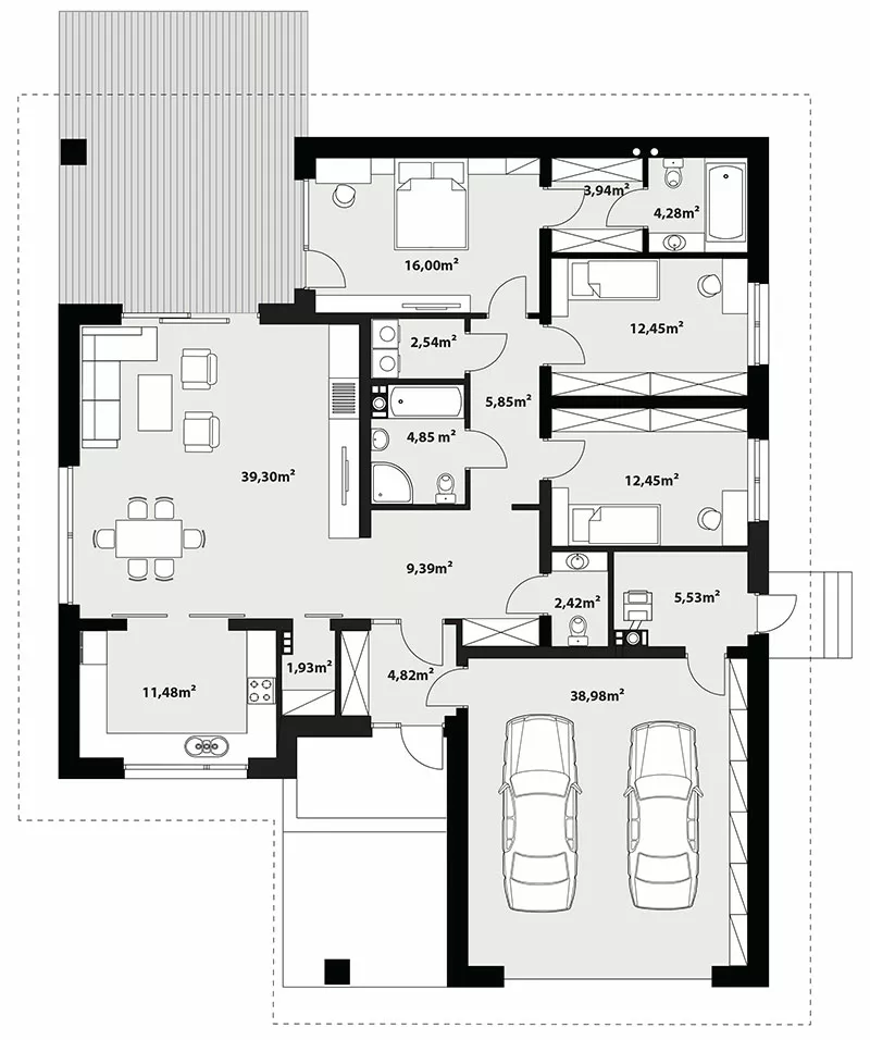 План этажа №1 1-этажного дома K-1137-7 в Тюмени