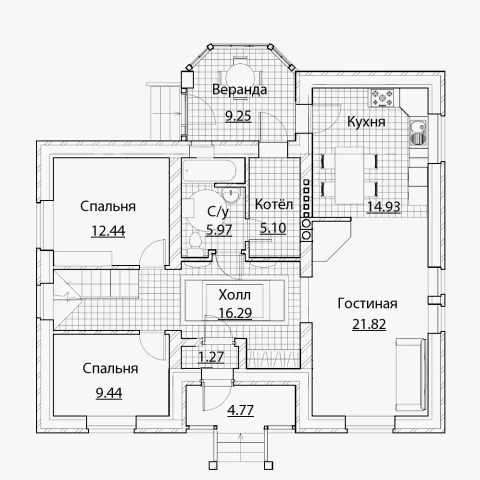 План этажа №1 2-этажного дома A-161 в Тюмени