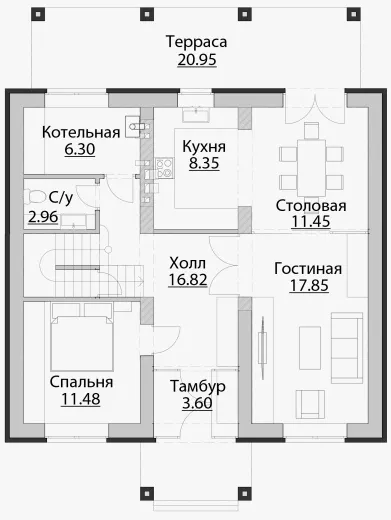 План этажа №1 2-этажного дома C-149 в Тюмени