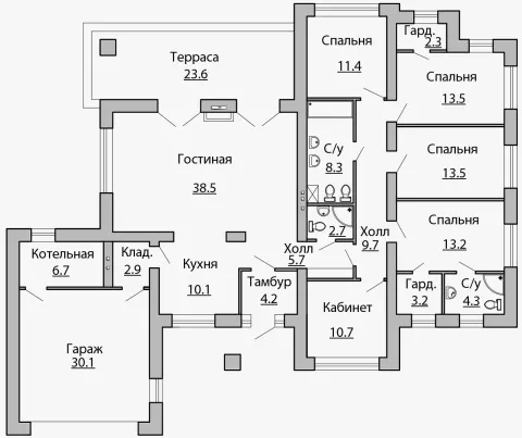 План этажа №1 1-этажного дома A-177 в Тюмени