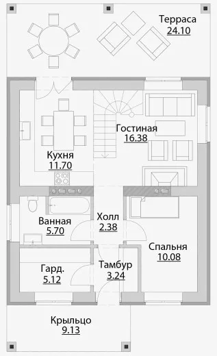 План этажа №1 2-этажного дома C-108 в Тюмени
