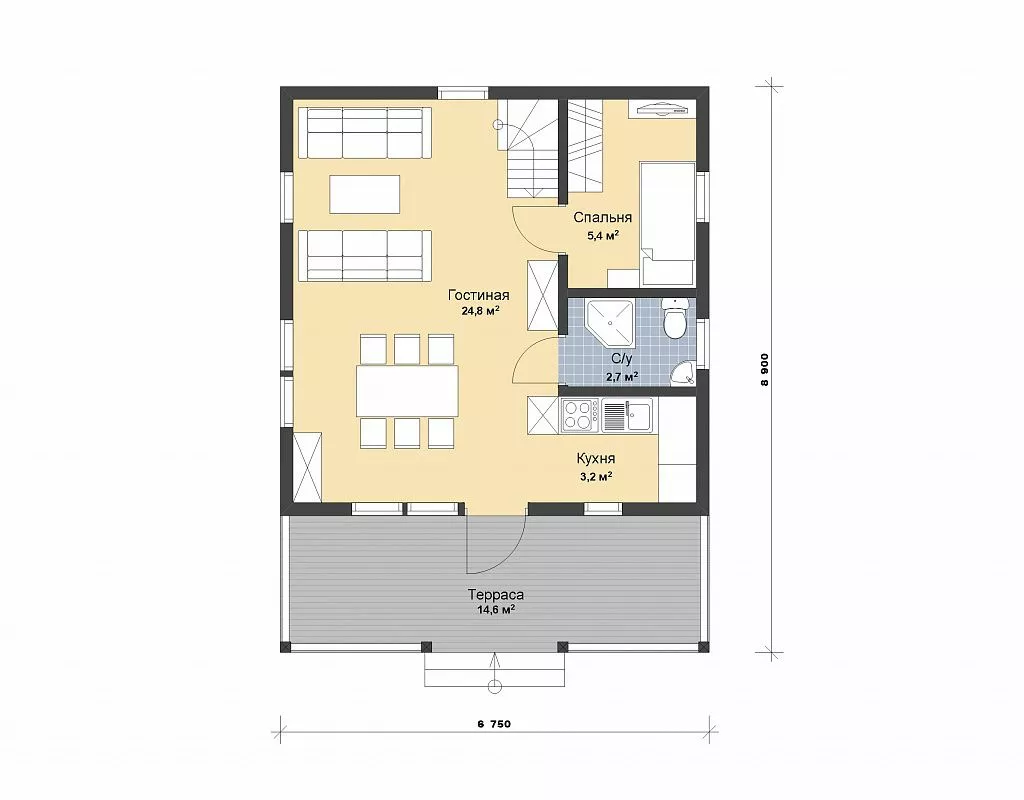 План этажа №1 1-этажного дома KR-183 в Тюмени