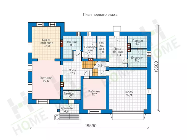 План этажа №1 2-этажного дома 59-95DKL в Тюмени