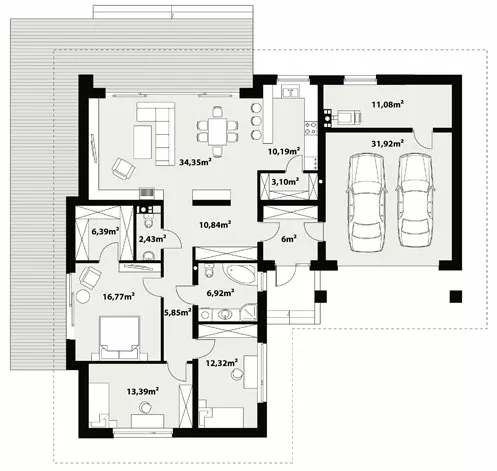 План этажа №1 1-этажного дома K-1139-3 в Тюмени