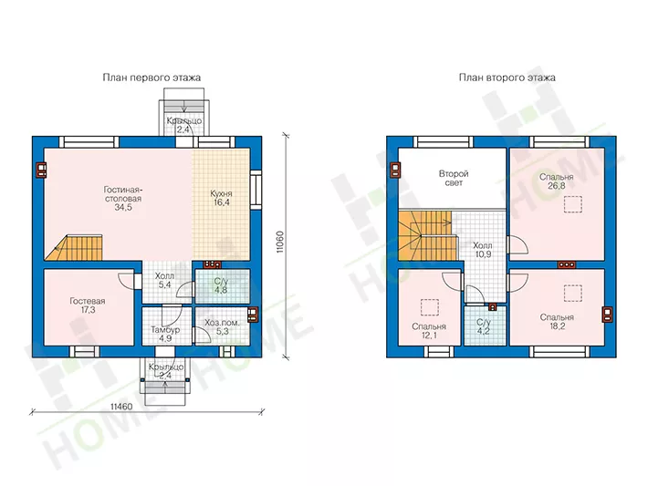 План этажа №1 2-этажного дома 58-21B в Тюмени