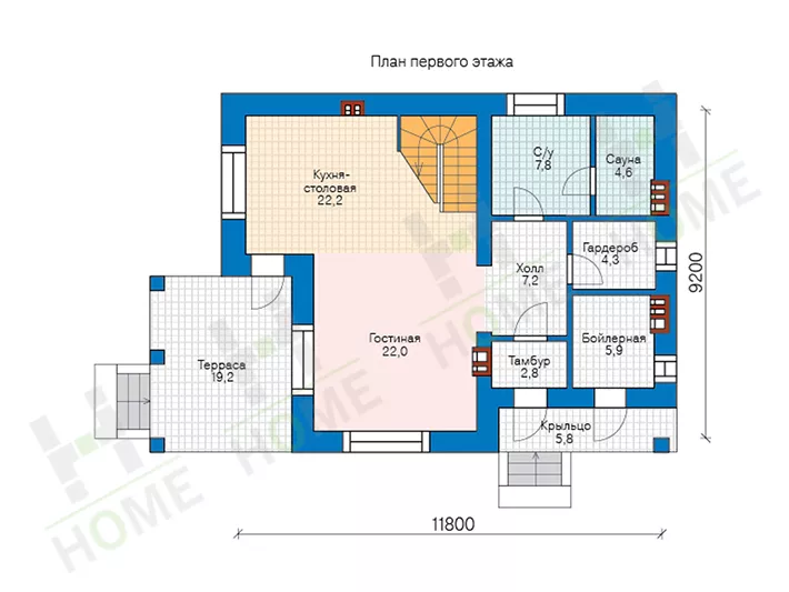 План этажа №1 2-этажного дома 57-63FL в Тюмени