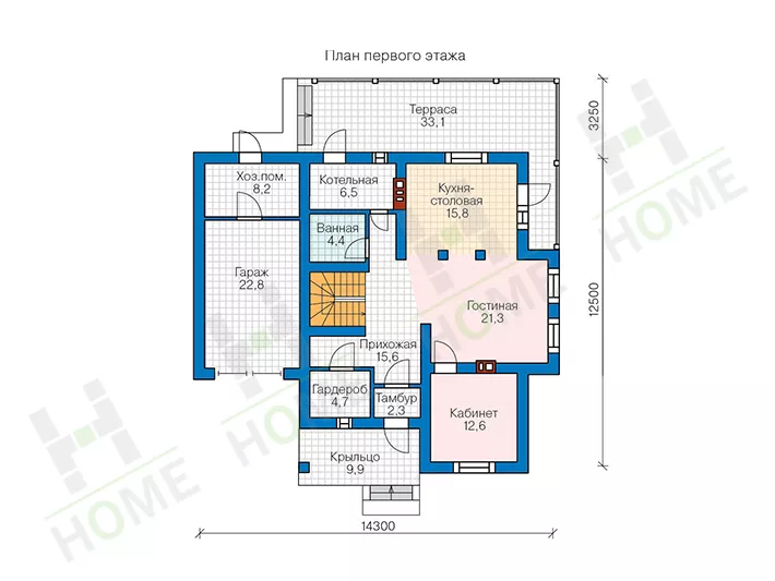 План этажа №1 2-этажного дома 57-00KB в Тюмени
