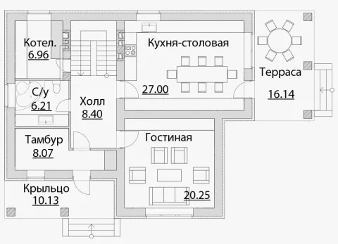 План этажа №1 2-этажного дома A-156 в Тюмени