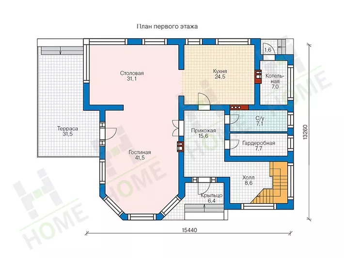 План этажа №1 2-этажного дома 48-21 в Тюмени