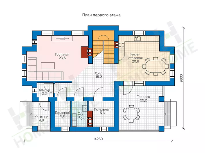 План этажа №1 2-этажного дома 58-42 в Тюмени