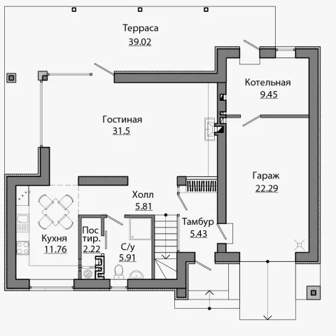 План этажа №1 2-этажного дома A-195 в Тюмени