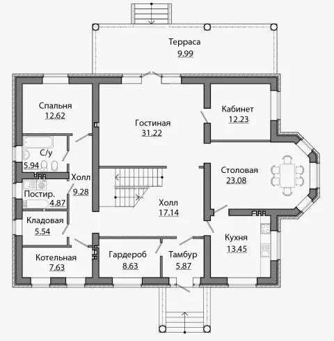 План этажа №1 2-этажного дома A-284 в Тюмени