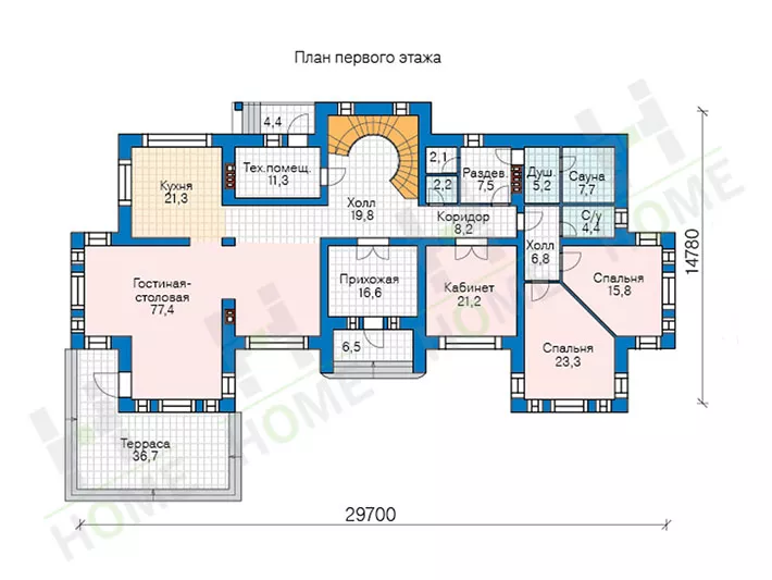 План этажа №1 2-этажного дома 45-35 в Тюмени