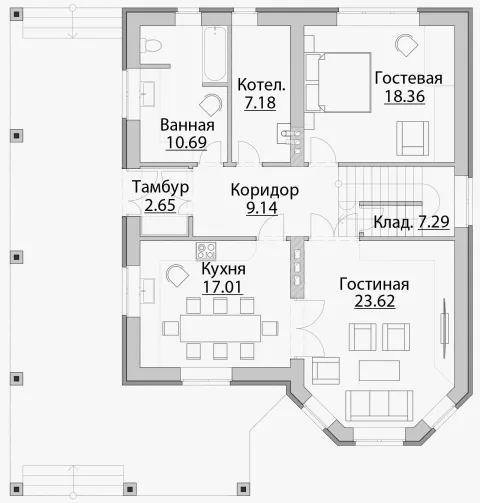 План этажа №1 2-этажного дома C-188 в Тюмени