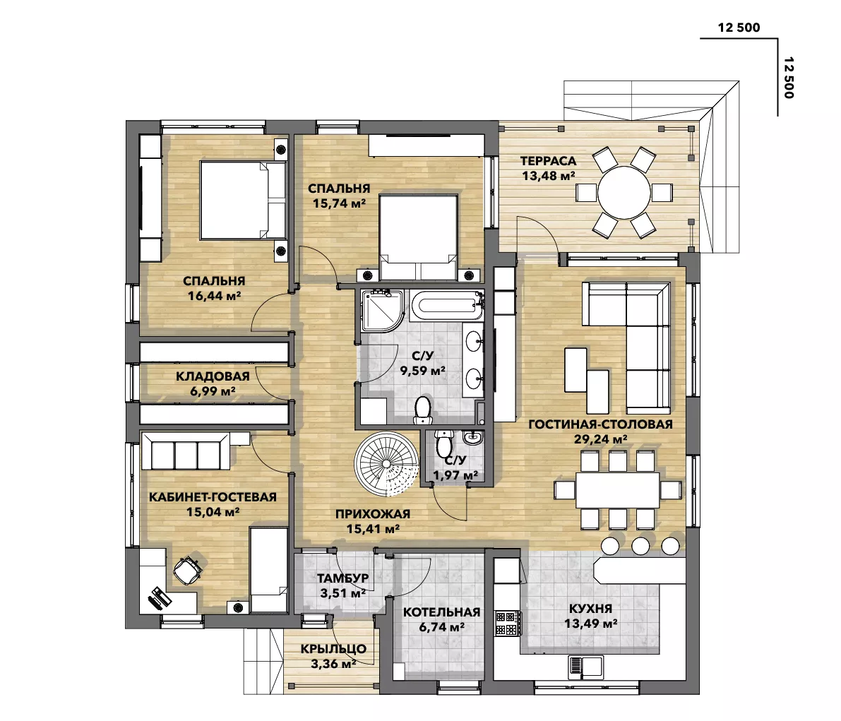 План этажа №1 1-этажного дома K-1201-2 в Тюмени