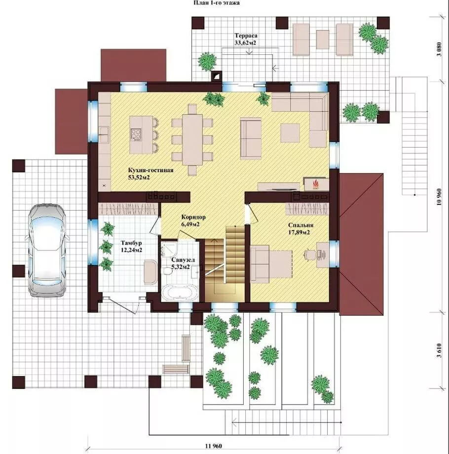 План этажа №1 3-этажного дома K-3323 в Тюмени