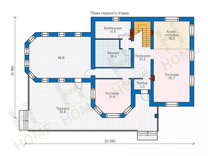 План этажа №1 2-этажного дома 48-32G в Тюмени