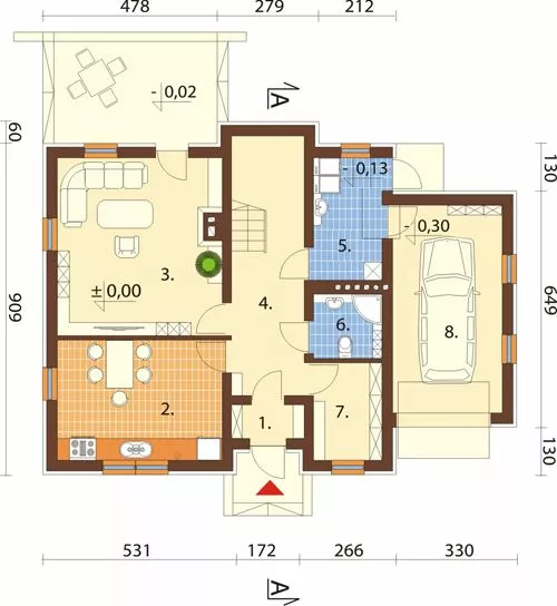 План этажа №1 2-этажного дома K-2111-2 в Тюмени