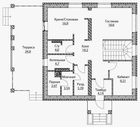 План этажа №1 2-этажного дома C-168 в Тюмени
