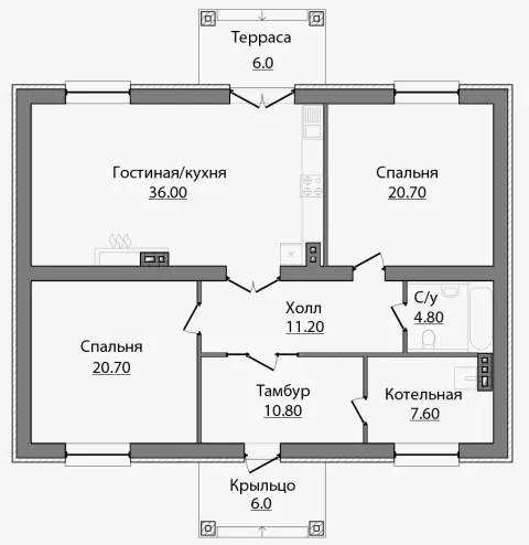 План этажа №1 1-этажного дома A-112 в Тюмени