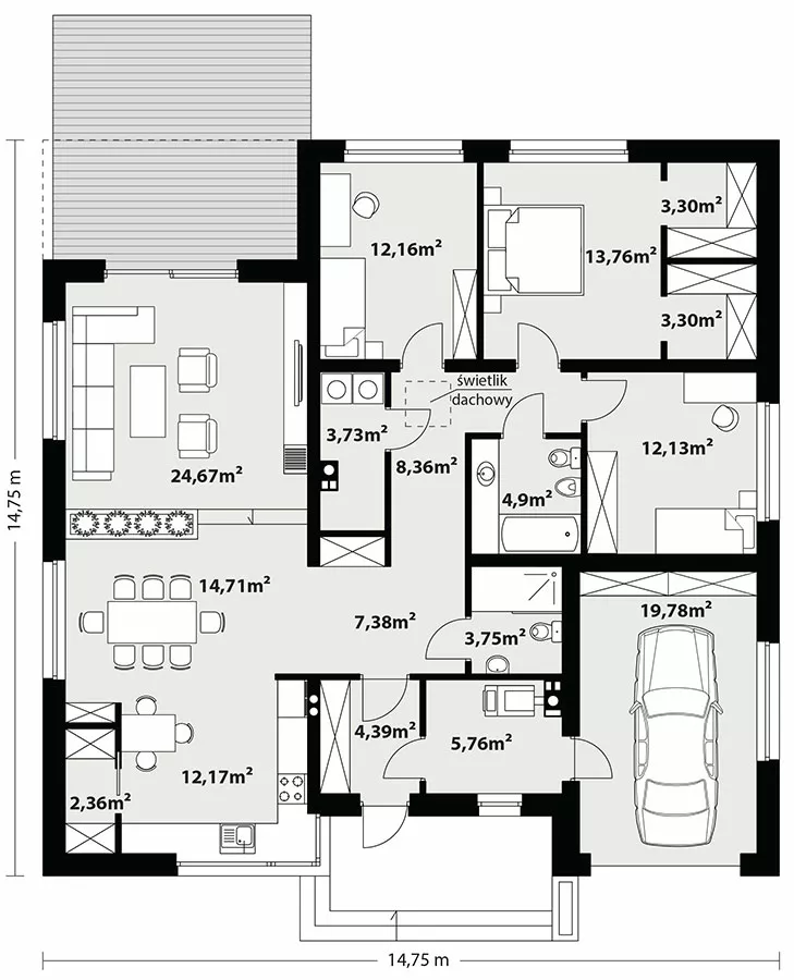 План этажа №1 1-этажного дома K-1136 в Тюмени