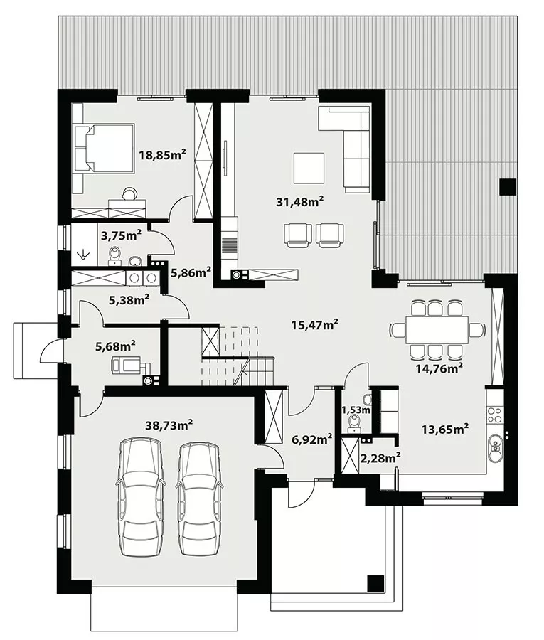План этажа №1 2-этажного дома K-2191-2 в Тюмени