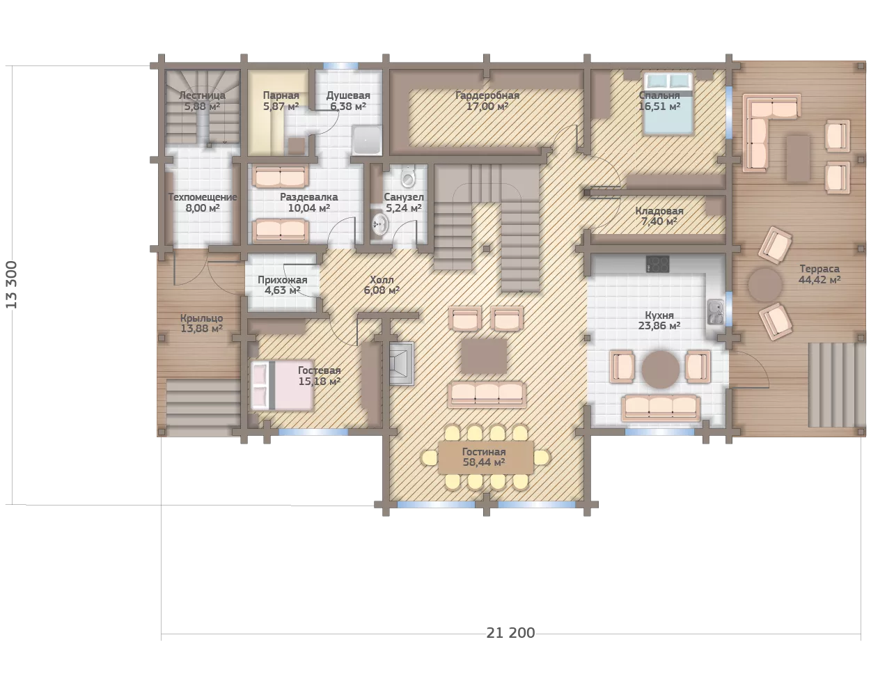 План этажа №1 2-этажного дома D-2474 в Тюмени