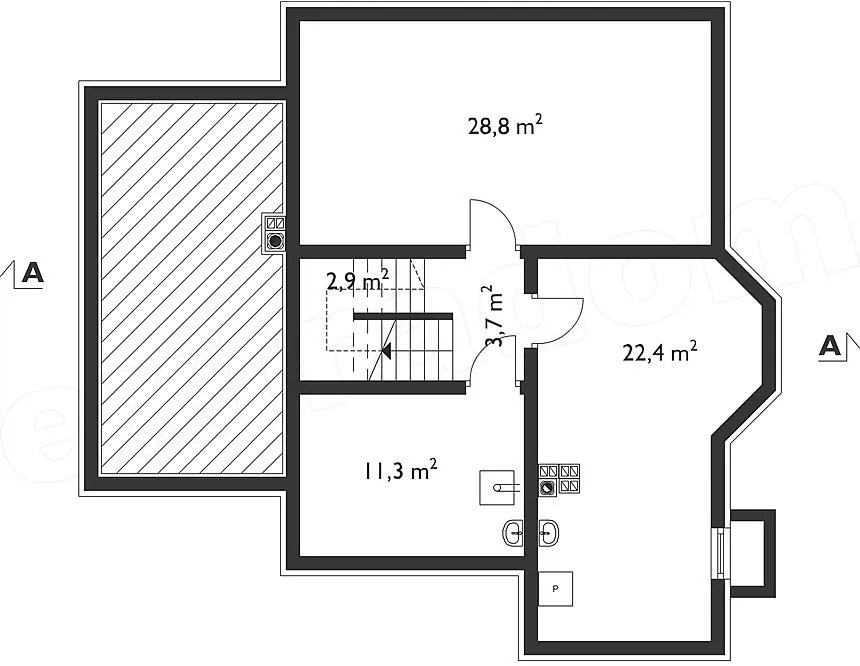 План этажа №1 2-этажного дома D-2290 в Тюмени