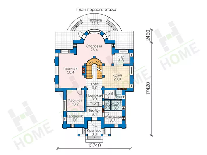 План этажа №1 2-этажного дома 40-76L в Тюмени