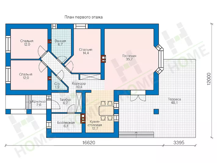 План этажа №1 1-этажного дома 45-33 в Тюмени