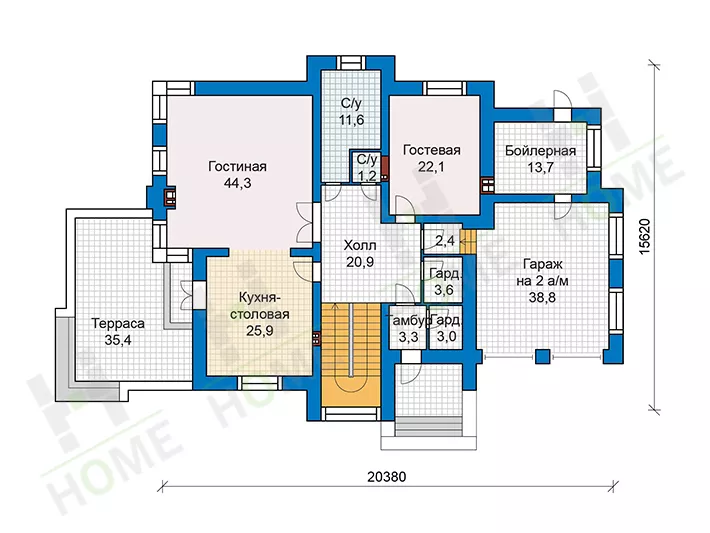 План этажа №1 2-этажного дома 48-30 в Тюмени