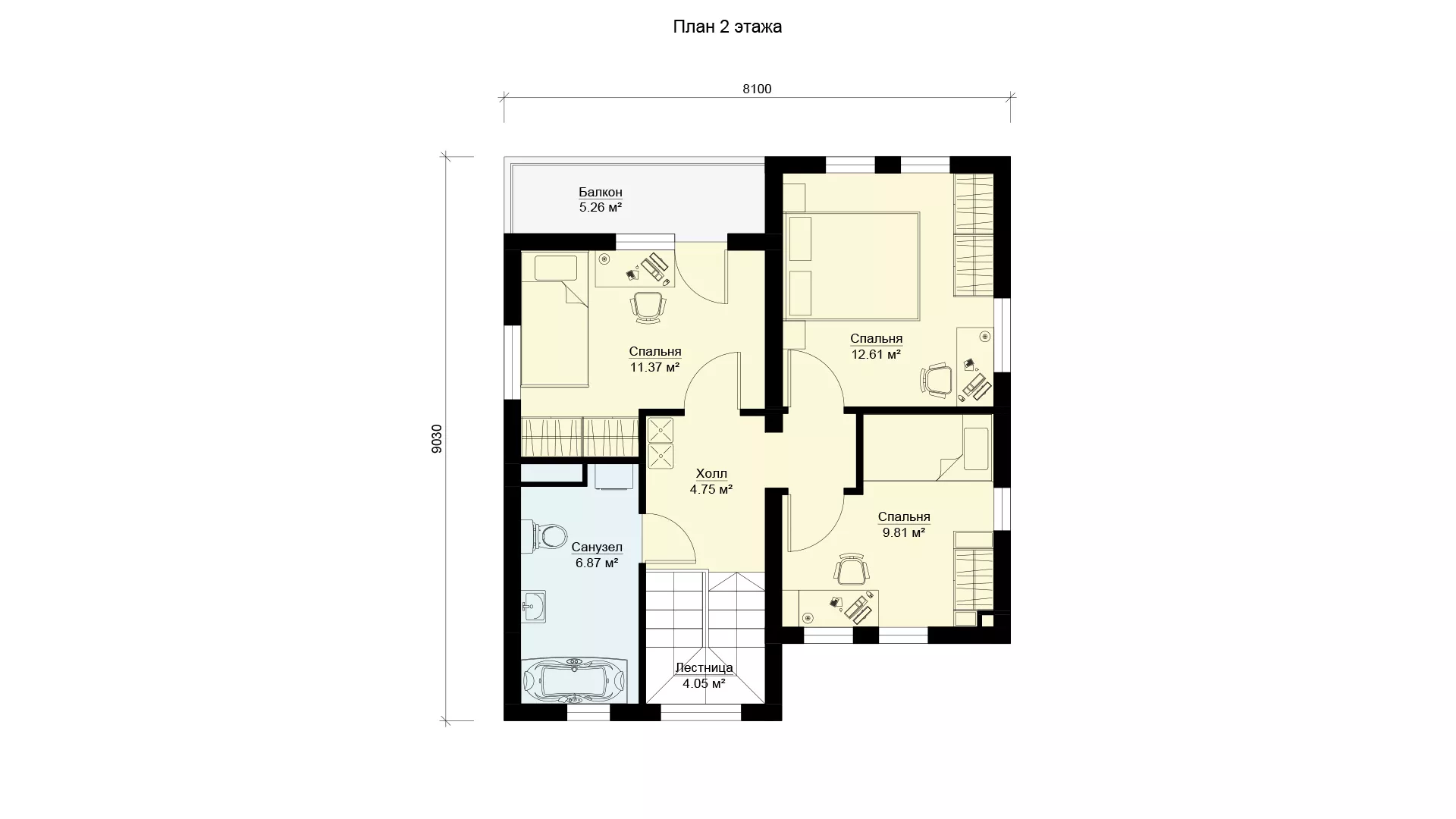 План этажа №1 2-этажного дома K-298-2 в Тюмени