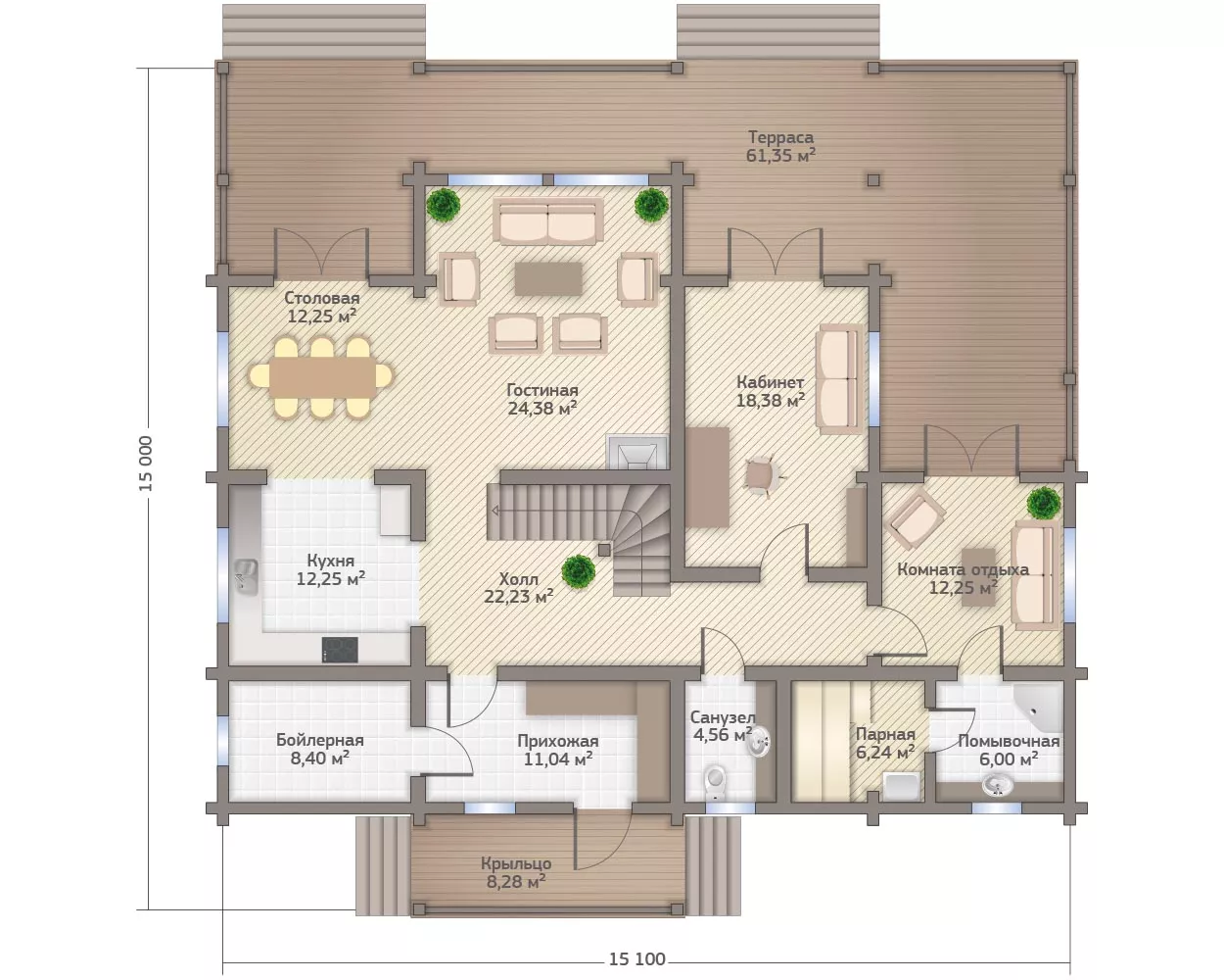 План этажа №1 2-этажного дома D-2363 в Тюмени