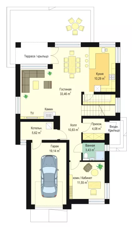 План этажа №1 1-этажного дома K-1238 в Тюмени