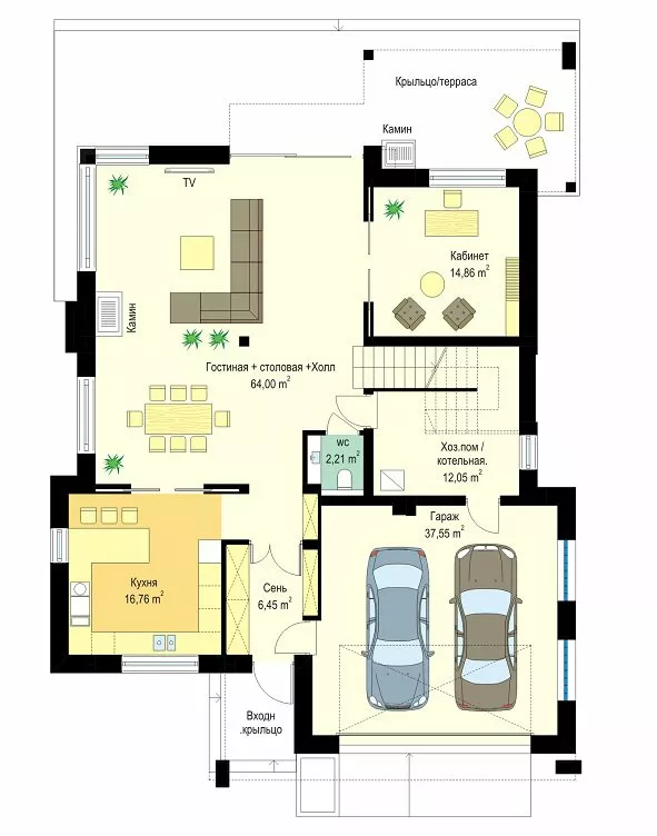План этажа №1 2-этажного дома K-2372 в Тюмени