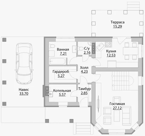План этажа №1 2-этажного дома B-121 в Тюмени