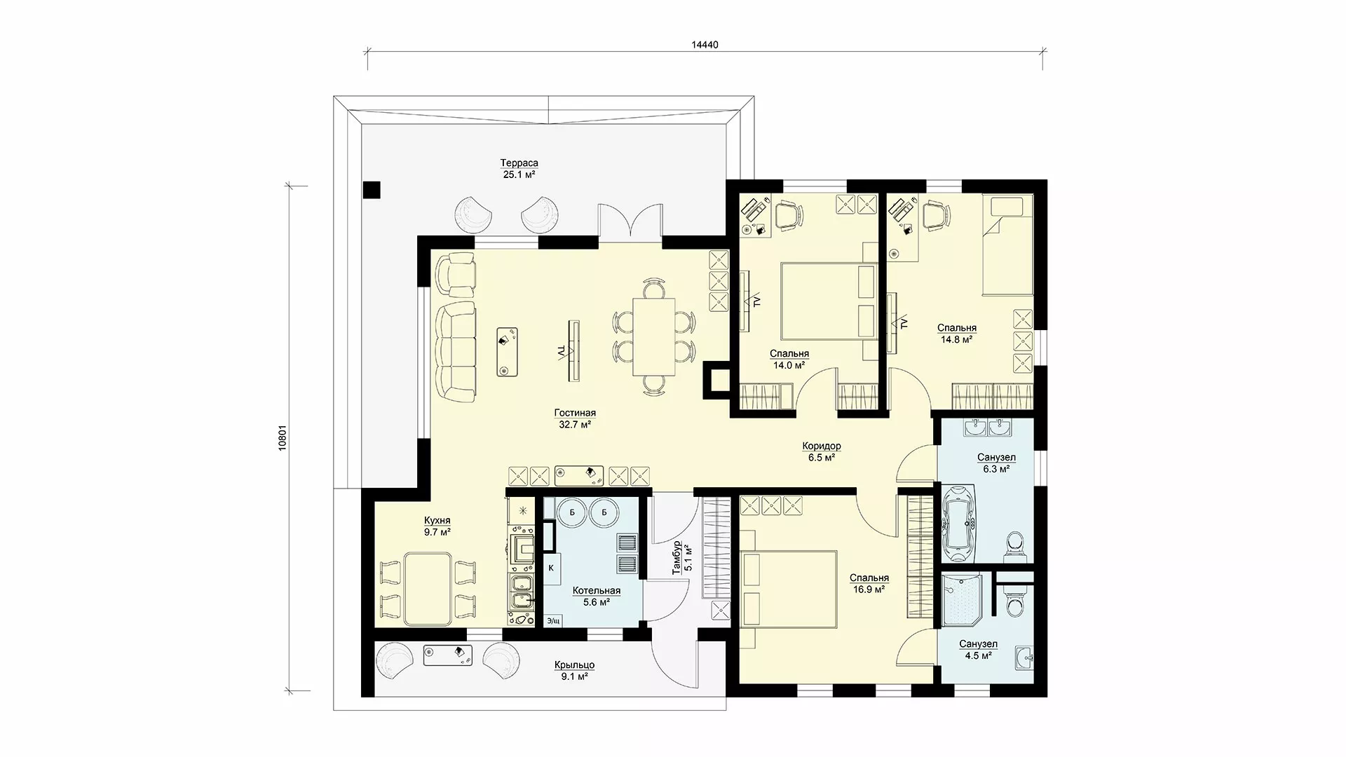 План этажа №1 1-этажного дома K-1119-3 в Тюмени
