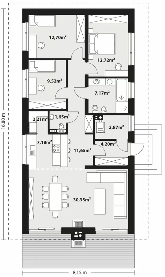 План этажа №1 1-этажного дома K-1103 в Тюмени