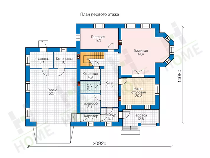 План этажа №1 2-этажного дома 57-33BK в Тюмени