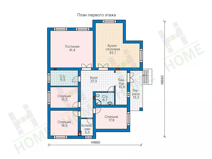 План этажа №1 1-этажного дома 58-01 в Тюмени