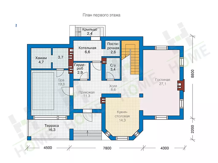 План этажа №1 2-этажного дома 57-25 в Тюмени