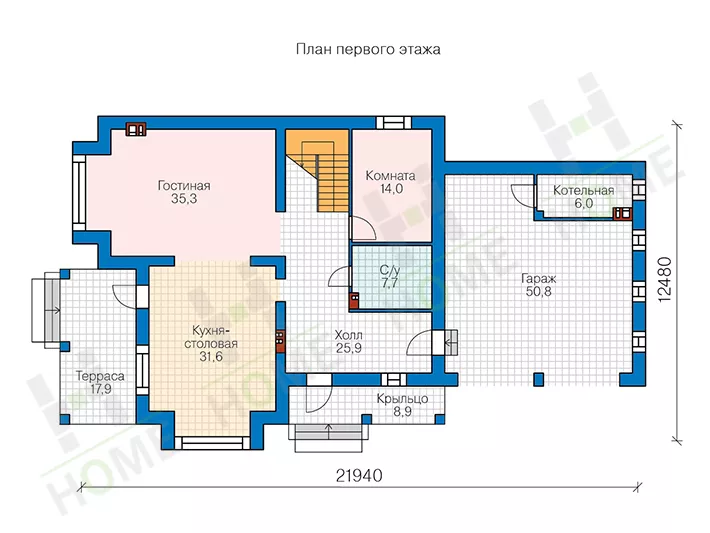 План этажа №1 2-этажного дома 40-61 в Тюмени